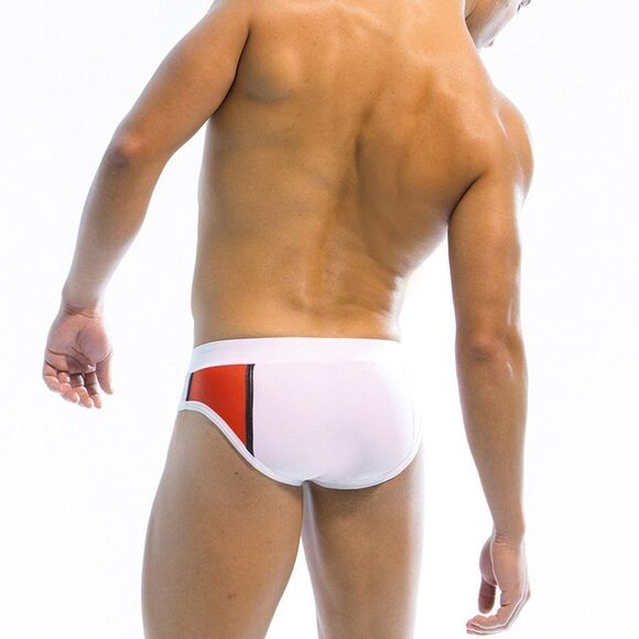 Men's low rise contoured Mondrian color blocked swim briefs speedo White Size S - Picture 3 of 9